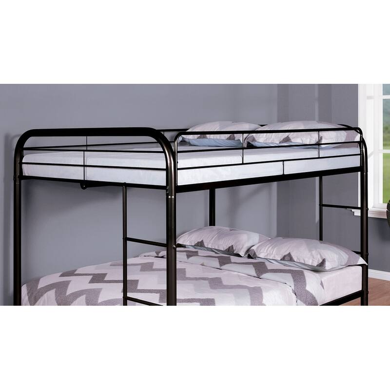 Full Over Full Metal Bunk Bed with Angled Ladder, Black, Contemporary Style