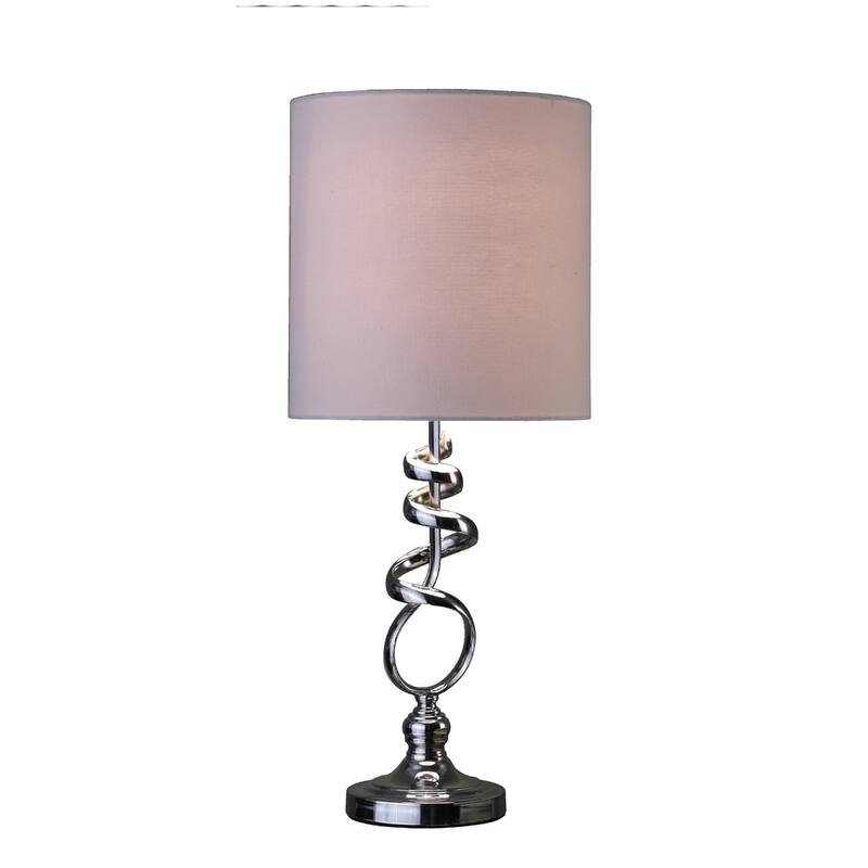 Nickel Metal Bedside Lamp with Off White Linen Drum Shade and Brushed Finish - 5” x 5.38” x 21.5” (D x W x H)