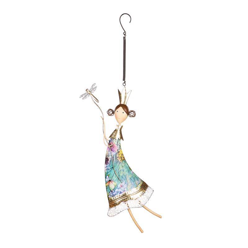 27 in. Metal Hand Painted Fairies with Bugs Hanging Decor, Set of 2