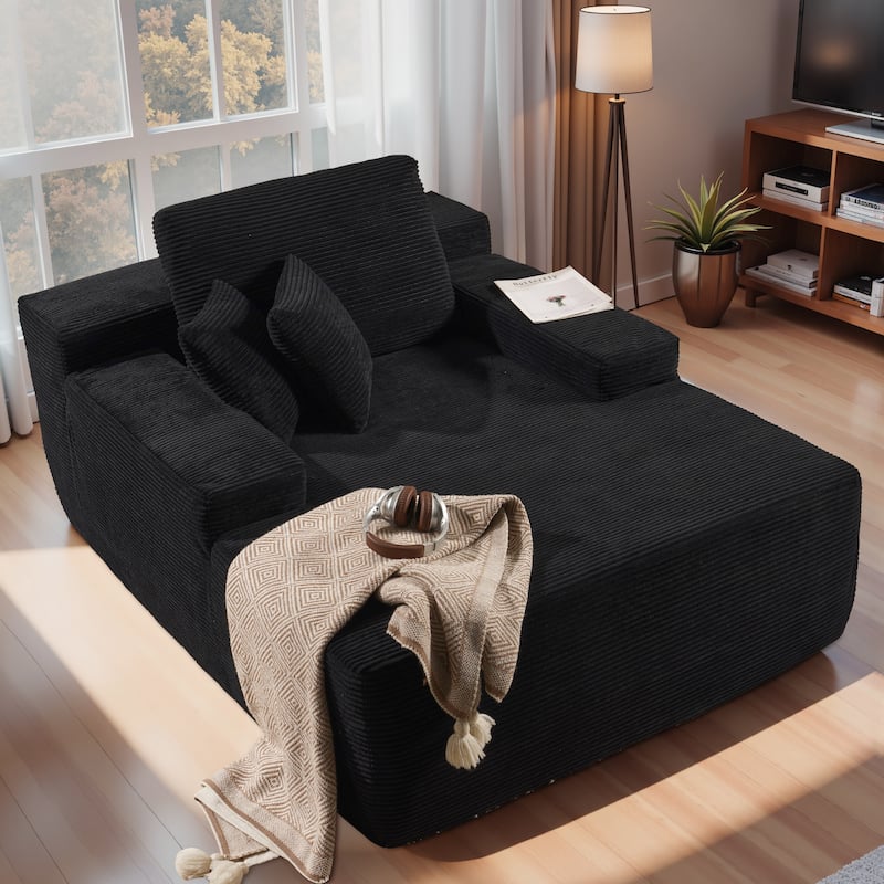 HOOOWOOO Modern Upgraded Fabric Sofa Chaise Lounge - Corduroy Black