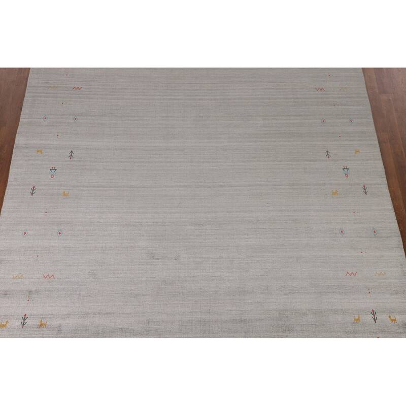 Beige Tribal Gabbeh Oriental Area Rug Handmade Wool Carpet - 7'11" x 9'8"