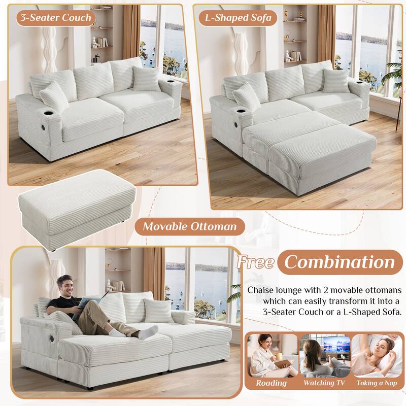 Ouyessir Upholstered Deep Seat Single Sofa with Ottoman for Living Room