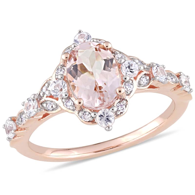 Miadora 10k Rose Gold Morganite, White Sapphire and Diamond Accent Vintage Halo Engagement Ring