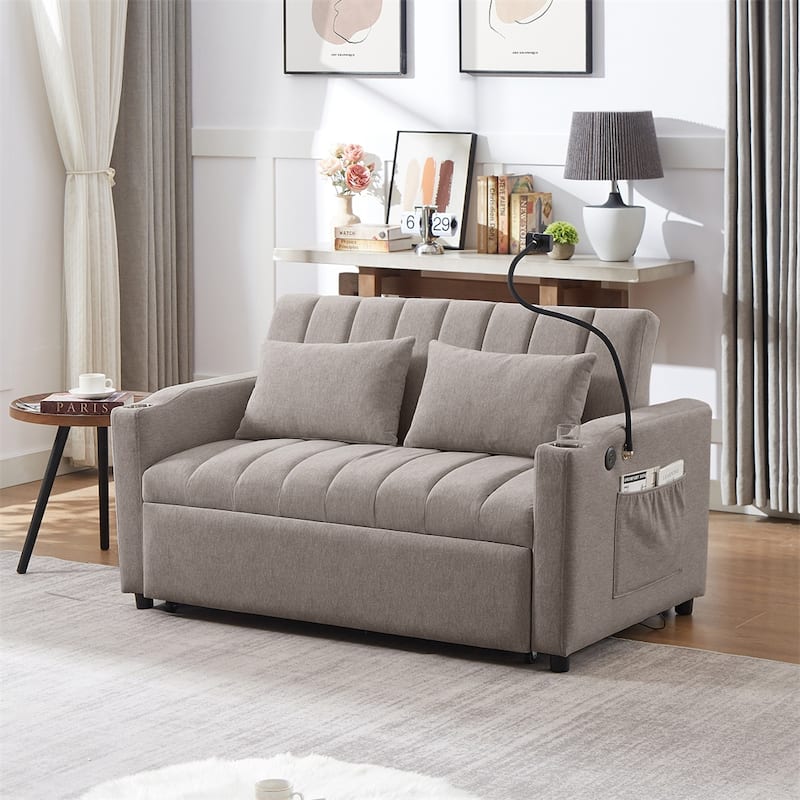 Convertible Sofa Bed with 3 USB Ports, 2 Side Pockets,2 Cup Holders