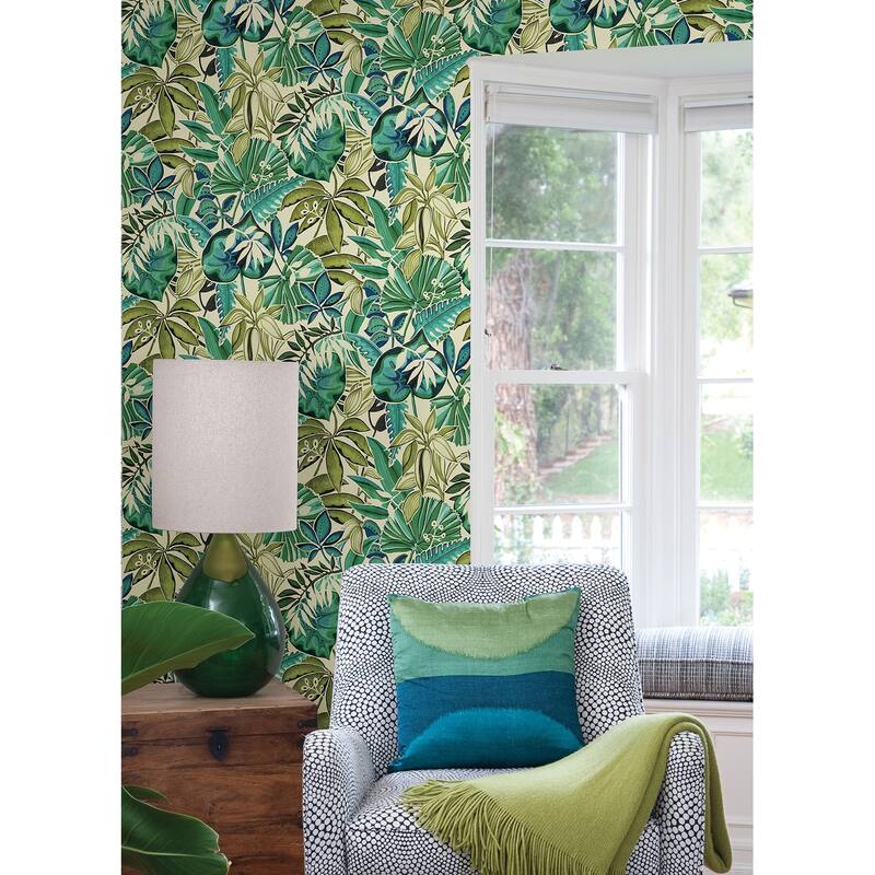 Caroline et Bettina Turquoise Feuilles Peel & Stick Wallpaper