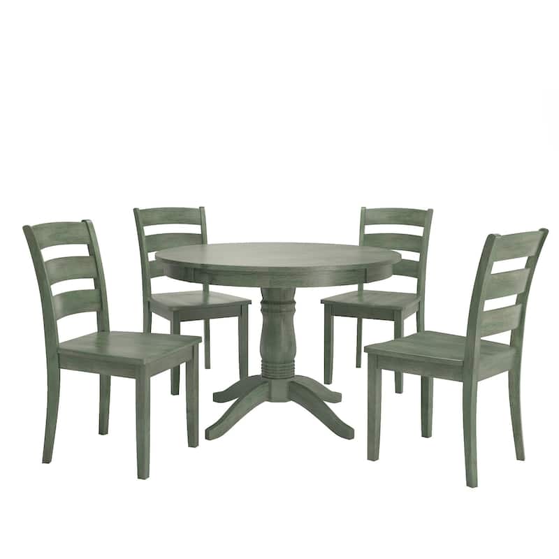 Wilmington II Round Pedestal Base Antique Sage Green 5-Piece Dining Set by iNSPIRE Q Classic - Ladder Back Chairs