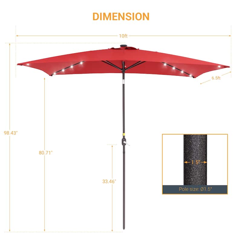 LIVOOSUN 10x6.5ft Steel Solar-Powered LED Patio Umbrella,w/Crank Tilt