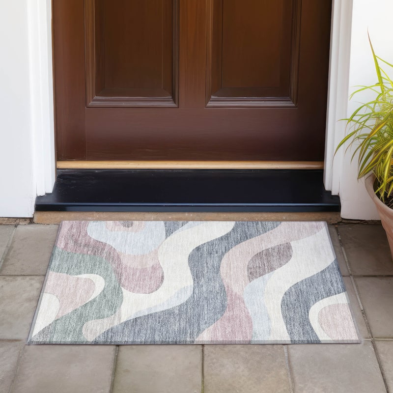 Machine Washable Indoor/Outdoor Casual Contemporary Chantille Rug - Blush - 1'8" x 2'6"