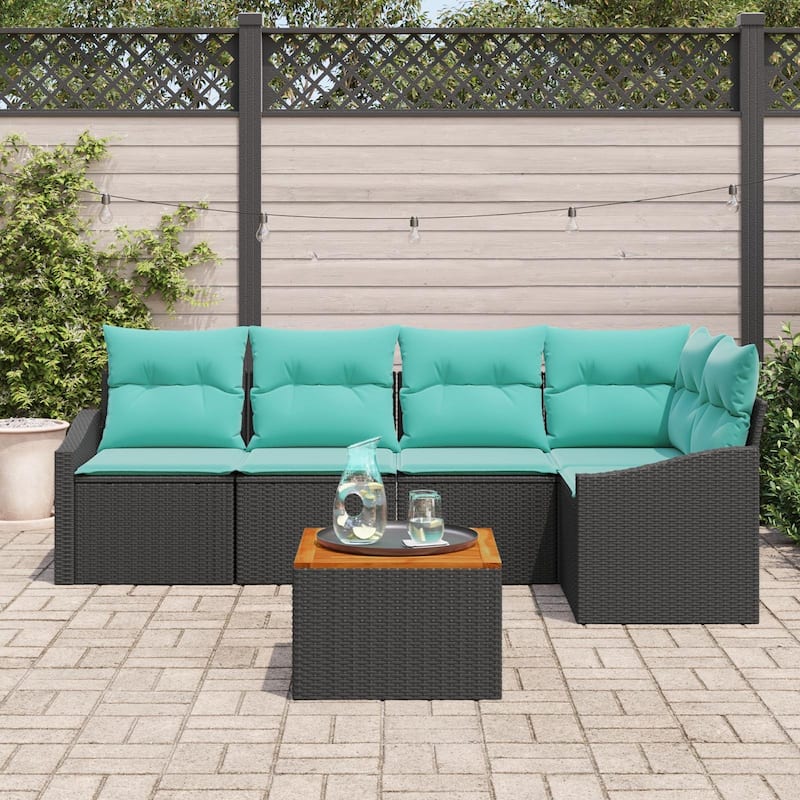 vidaXL 6 Garden Sofa Set with Cushions Black/Grey Poly Rattan - 91.9 x 48.6 x 27.2