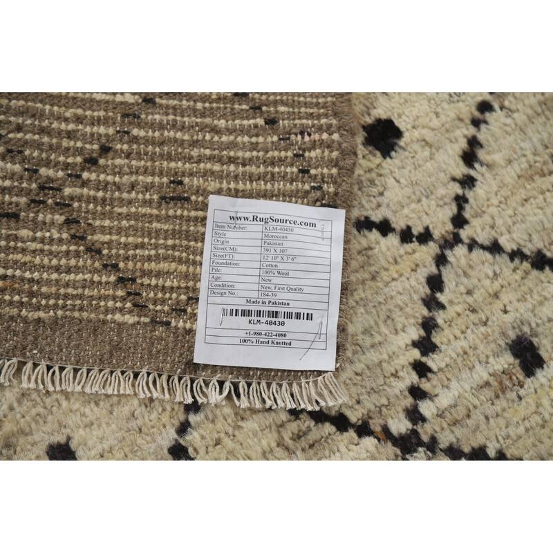 Trellis Beige Moroccan Oriental Runner Rug Hand-Knotted Wool Carpet - 3'6" x 12'10"