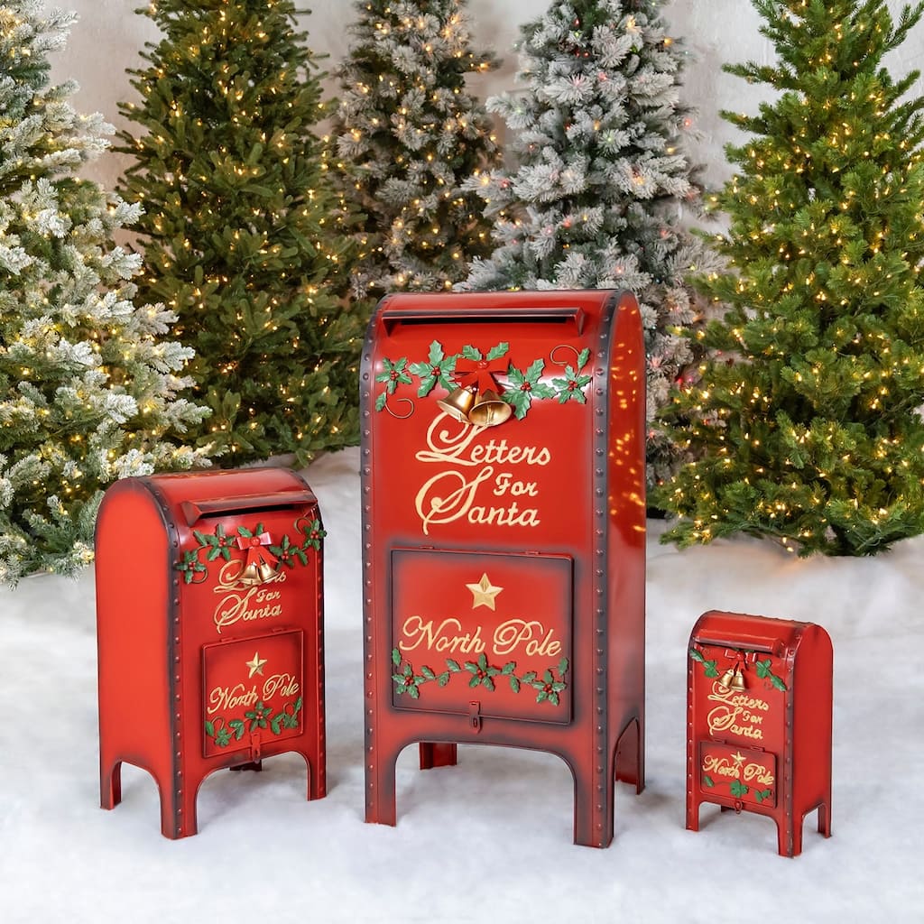 Set of 3 "Letters to Santa" Mailboxes - Red - Large