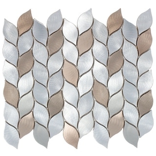 TileGen. Leaf Shape 2.75" x 1.25" Aluminum Metal Mosaic Tile in Silver/Bronze Wall Tile (10 sheets/11sqft.)