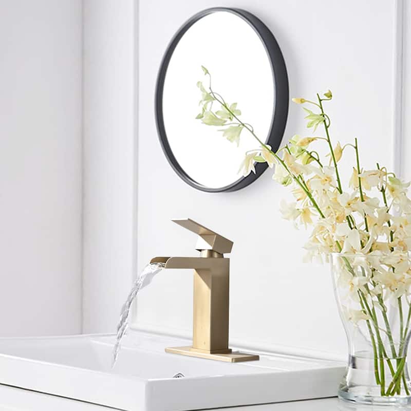 Modern Waterfall Single Handle Bathroom Sink Faucet with Overflow Pop Up Drain, Anti Corrosion and Rust Resistant - Yellow