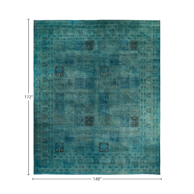 Overton Handknotted Wool Vintage Inspired Contemporary Overdyed Light Blue Area Rug - 14' 4" x 12' 4"
