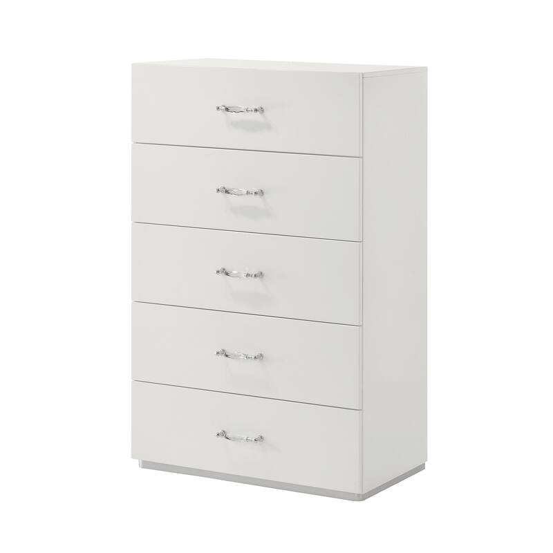 Modern White 31.5-inch Width Simple Design Five Drawers Nightstand with Acrylic Drawer Handles
