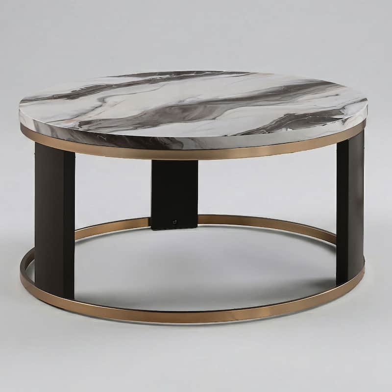 Furniture of America Morai Modern Black and White Wooden Round Coffee Table