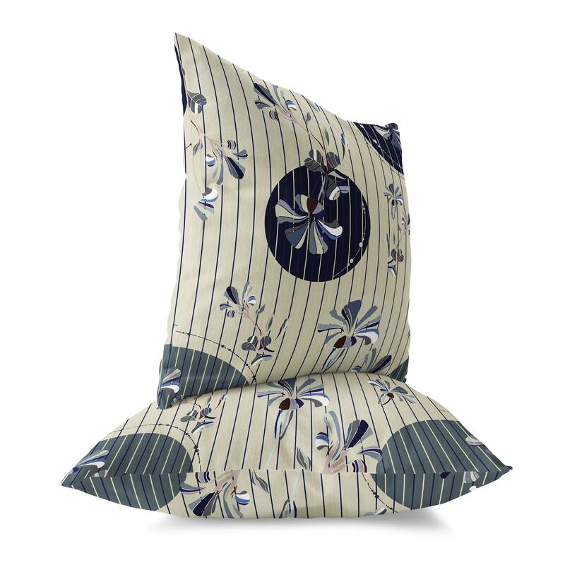 Yellow And Blue Circular Garden Indoor/Outdoor Throw Pillow Zipper