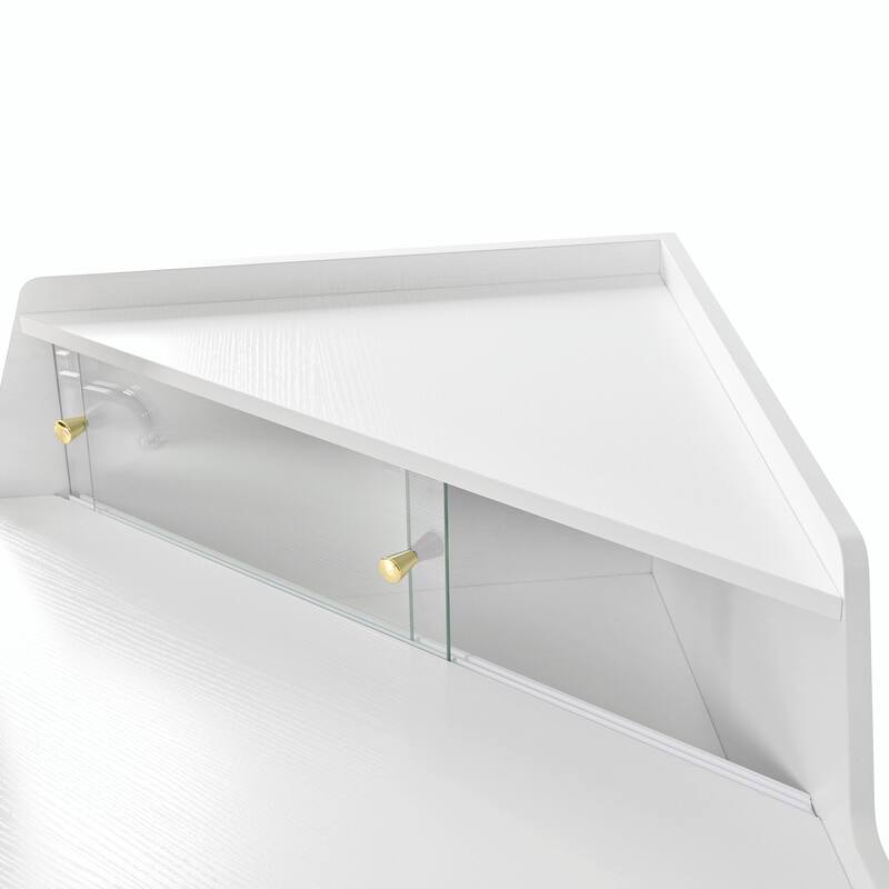 Corner Makeup Vanity Desk with Mirror & LED Lights