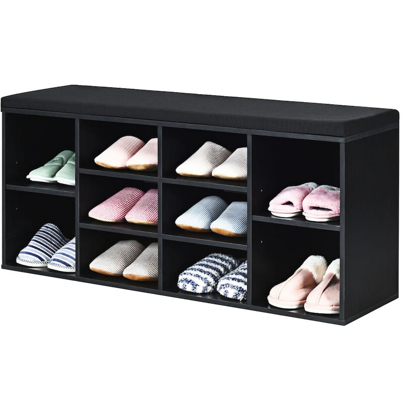 Gymax Entryway Padded Shoe Storage Bench 10-Cube Organizer Bench - 41'' x 12'' x 19''