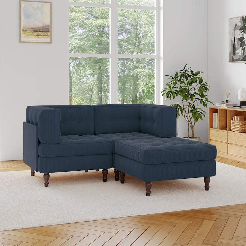 Corduroy Upholstered Modular Corner Sectional Sofa with Reversible Ottoman