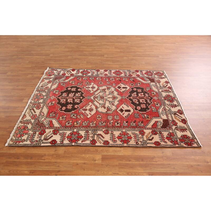 Hand Knotted Oriental 100% Wool Carpet Traditional Medallion Oranges & Rust Bakhtiari Area Rug - 6' 1'' X 4' 11''