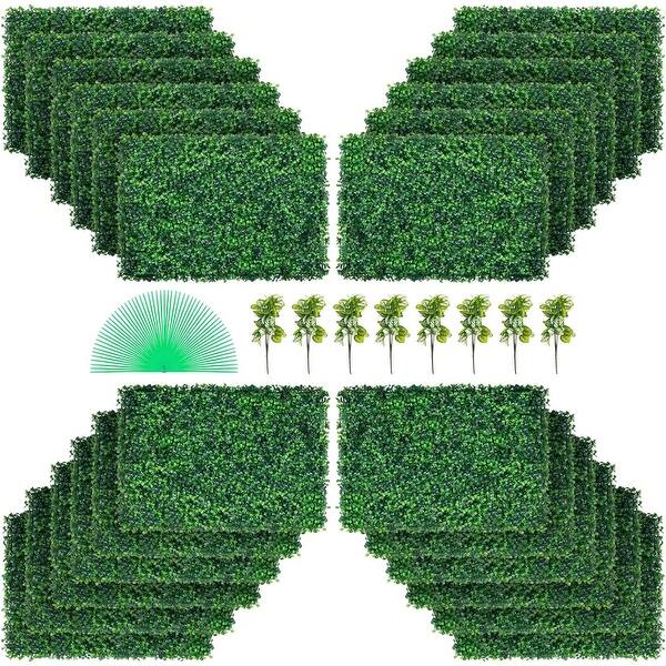 slide 2 of 8, VEVOR 24 Piece 24"x16" Artificial Boxwood Panels for Indoor & Outdoor Use, Green - 25