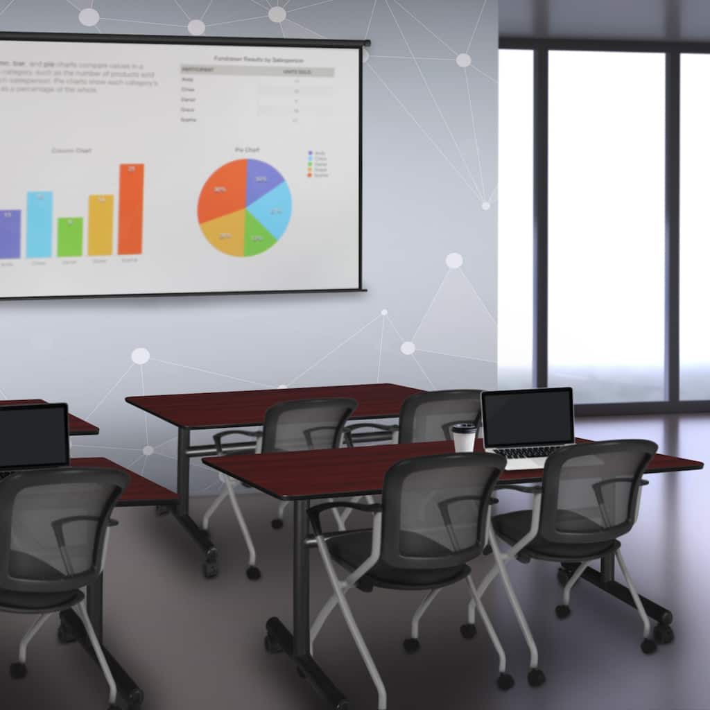 60" x 30" Flip Top Mobile Training Table- Mahogany and 2 Nesting Chairs