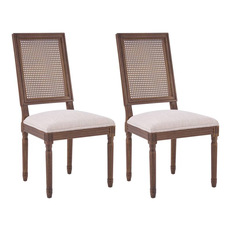 Christopher Knight Home - French Country Dining Chairs Set with Elegant Cane Backrest & Upholstered Seats with Fluted Legs