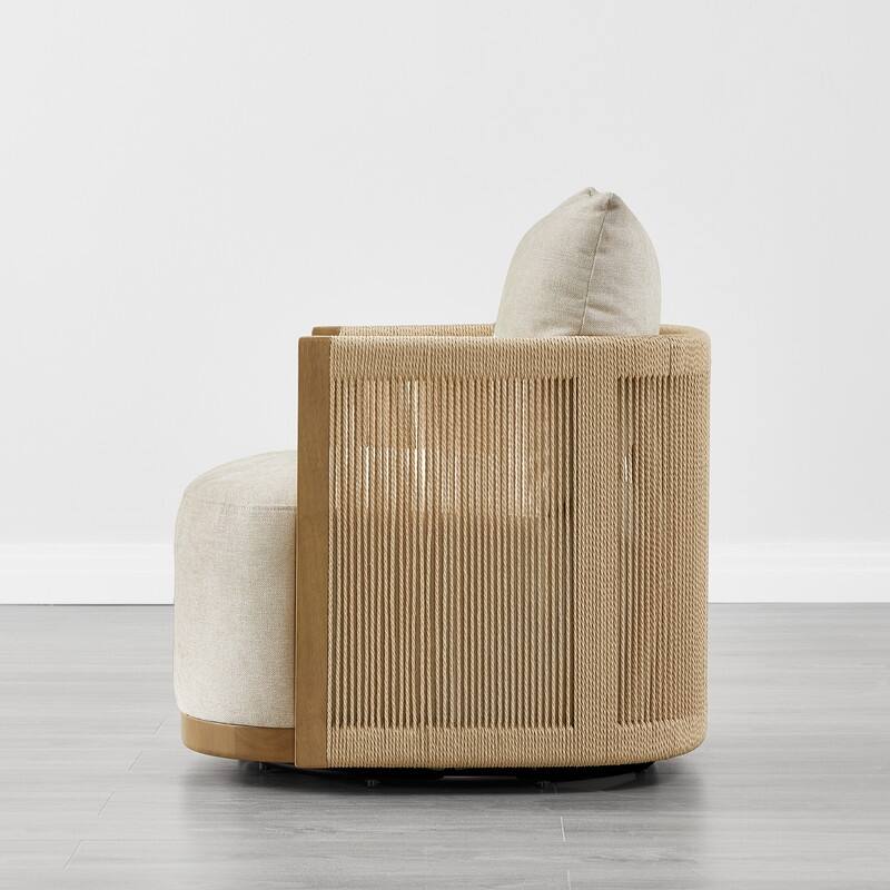 Spruce & Spring Modern Boho Braid Swivel Accent Chair with Hand-Woven Paper Cord Arm