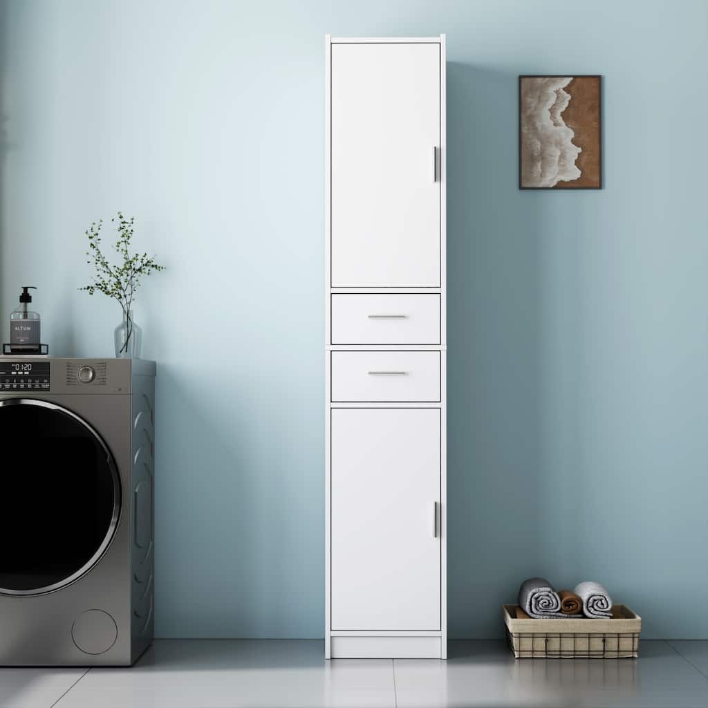 70.87" H Tall Bathroom Storage Cabinet with 2 Doors and 2 Drawer, Narrow Storage Unit, Adjustable Shelves, Floor Cabinet