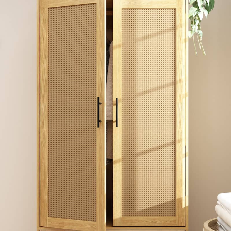 70.9"Wardrobe Closet with Drawers and Hanging Rod Armoires Wood Finish