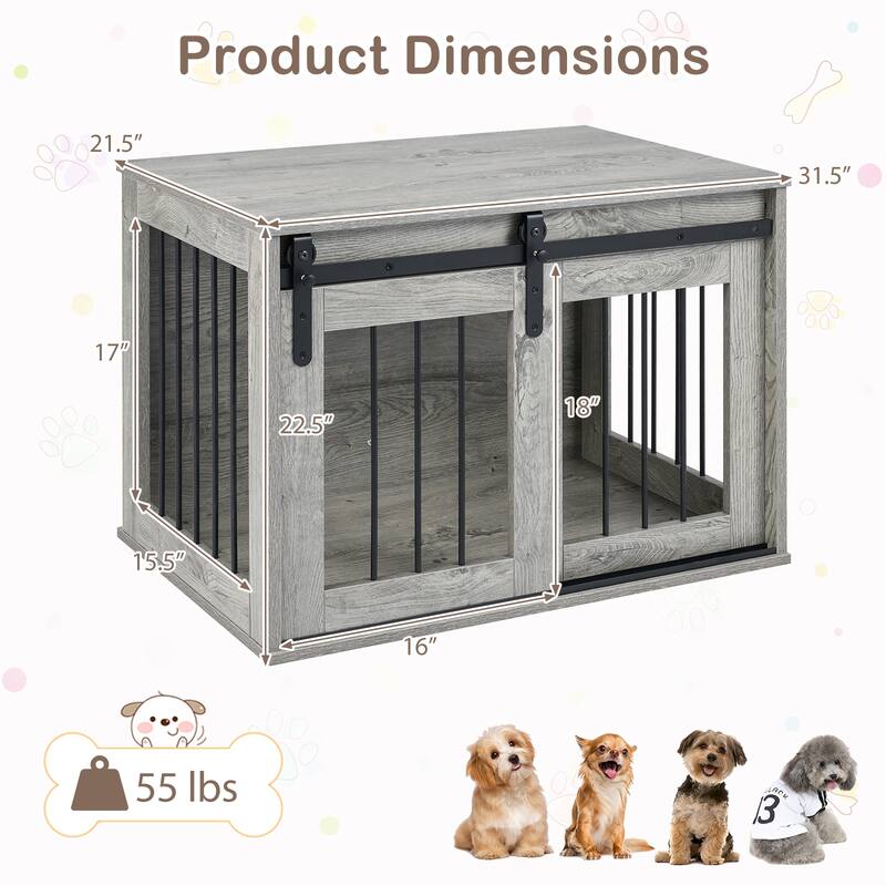 Gymax Dog Crate Furniture 31.5'' Heavy Duty Dog Kennel w/Sliding Barn