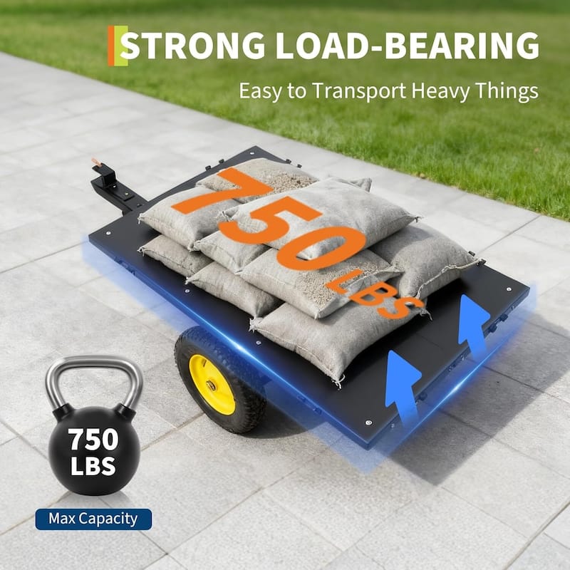 Heavy Duty 750 lbs Steel ATV Dump Trailer, Yard Utility Cart for Lawn Mower, Tractor
