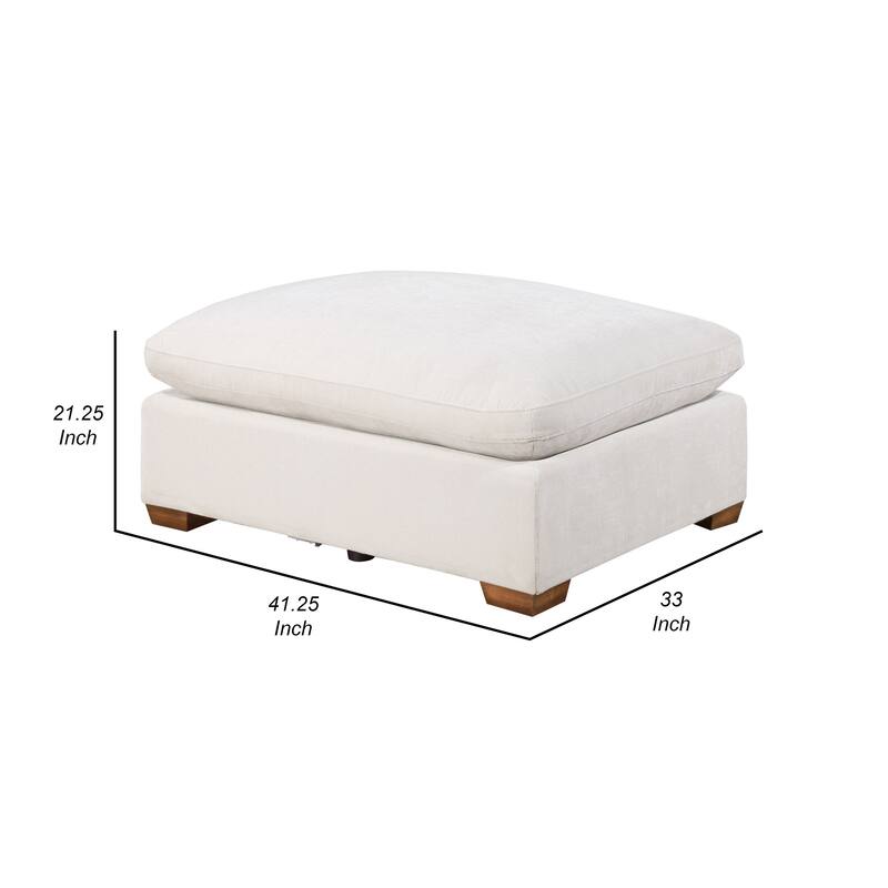 Lahe 41 Inch Modular Ottoman, Brown Tapered Legs, Seat, Ivory White Fabric