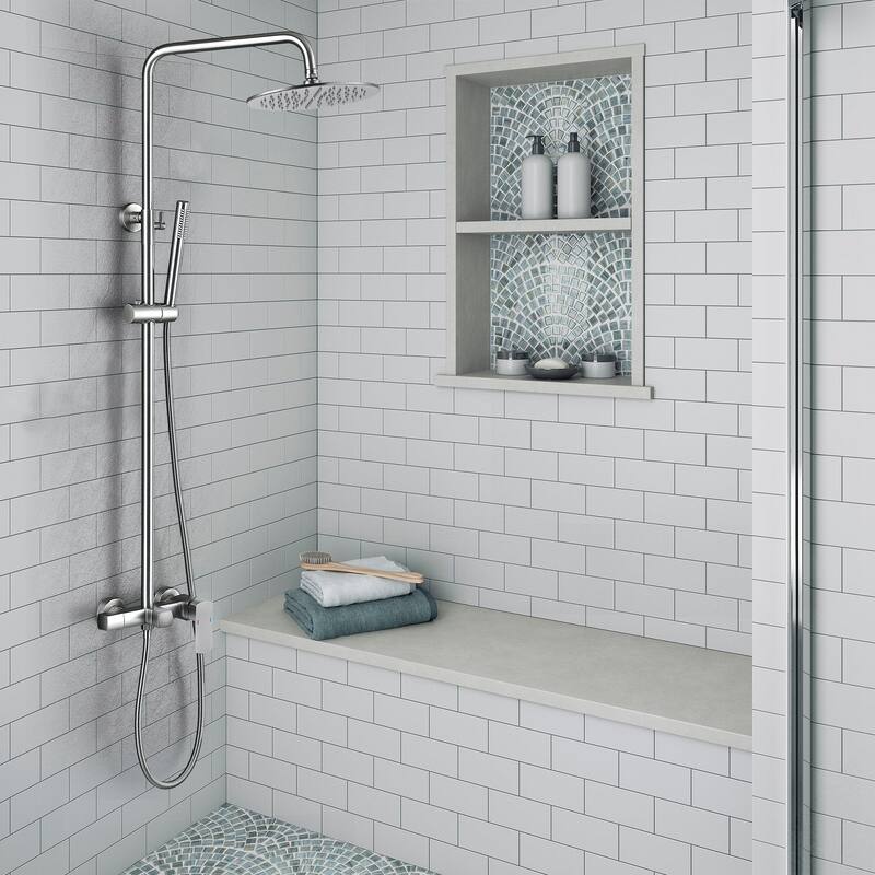 47"H Solid Brass Wall-Mounted Exposed Shower System with Tub Spout (Valve Included)