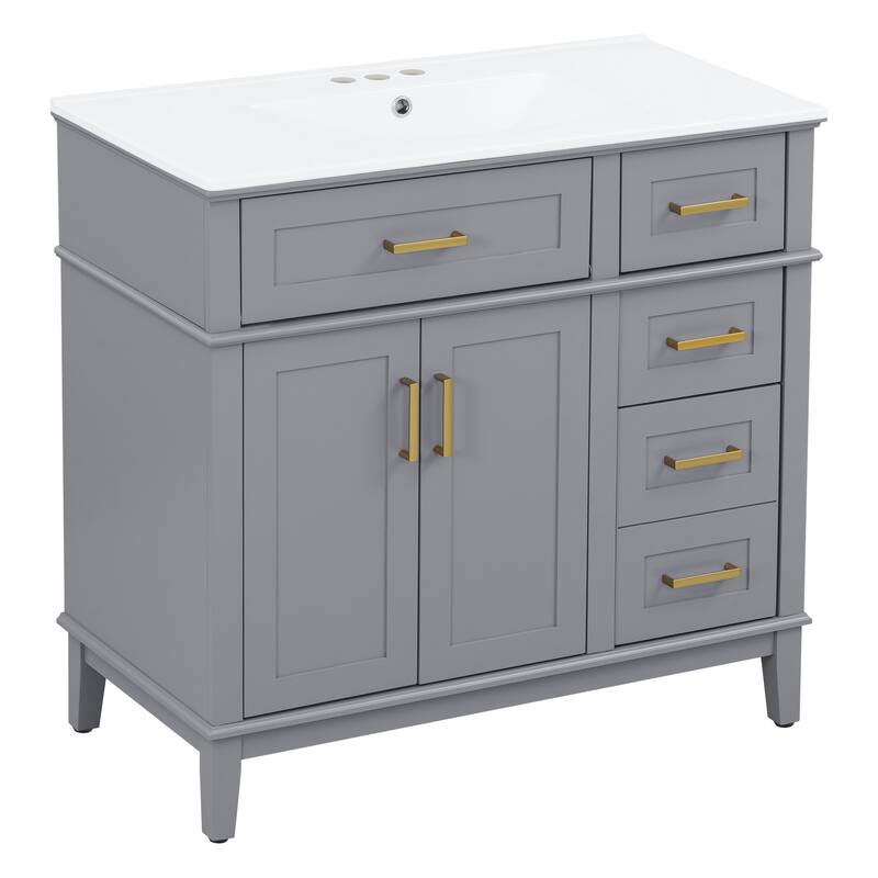 GDFStudio - Durham Modern Freestanding Bathroom Vanity Cabinet with Ceramic Sink, Soft Close Doors Drawers & Storage