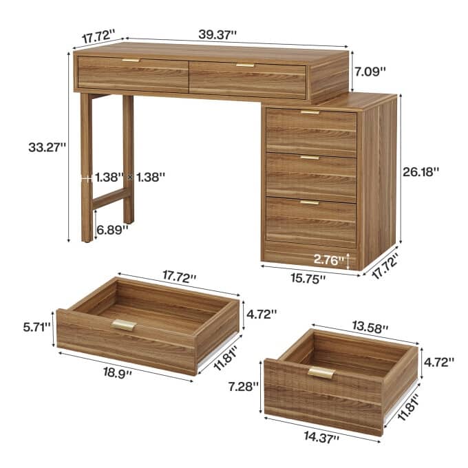 Modern Wood Makeup Vanity Desk Table with 5 Storage Drawers