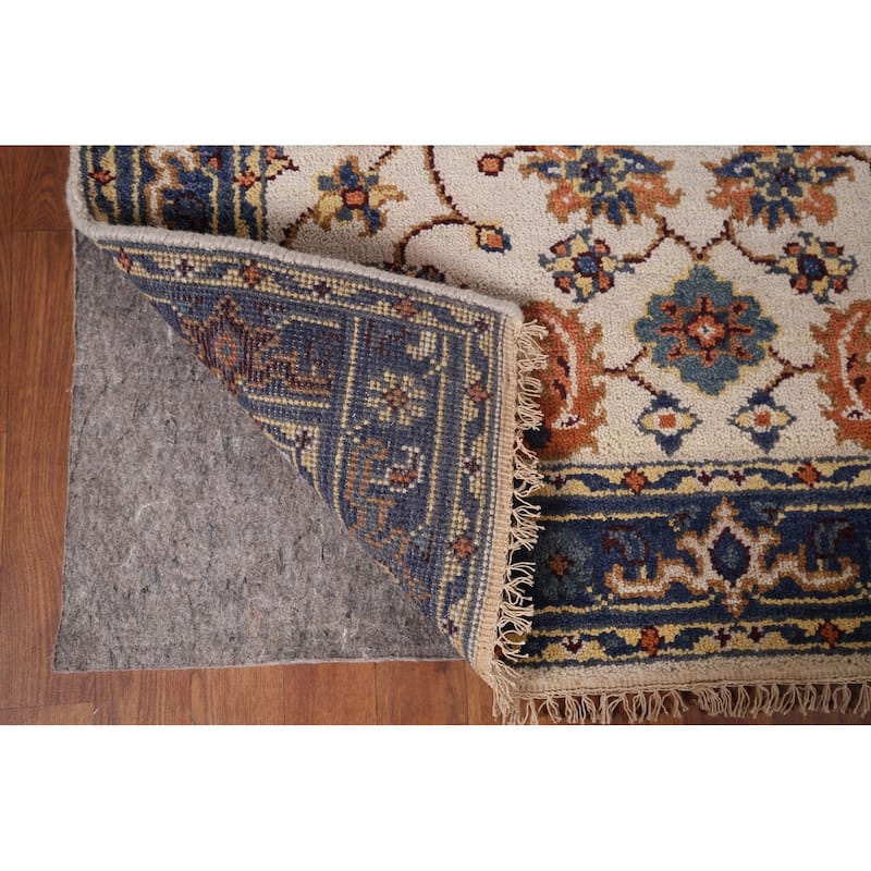 Oushak Indian Area Rug Handmade Floral Beige Wool Carpet - 4'1"x 5'11"