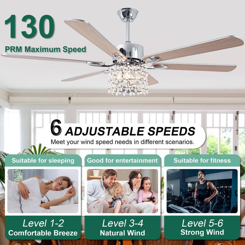 Cusp Barn 65 Inch Modern Crystal Daisy Chandelier Ceiling Fan with Lights and Remote, Slient DC Motor Fandelier Ceiling Fan