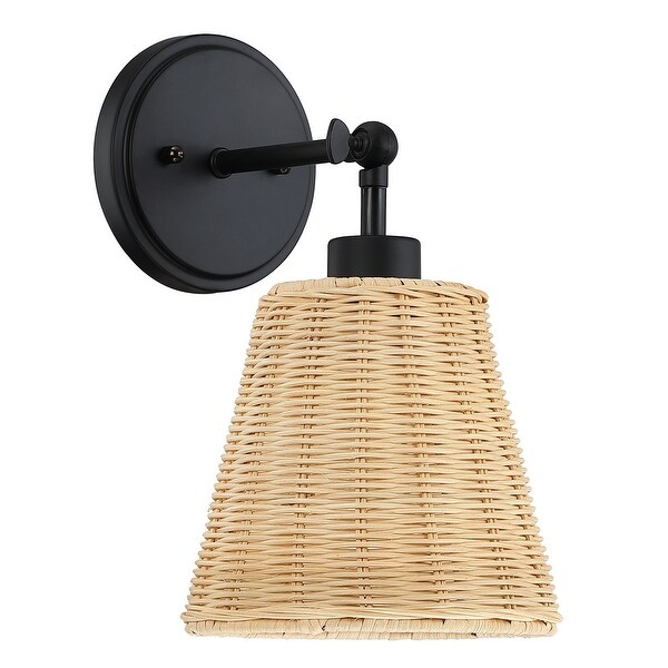 1 Light Boho Natural Rattan Hardwired Wall Sconce with Adjustable Swivel Swing Arm On Sale Bed Bath Beyond 36239216