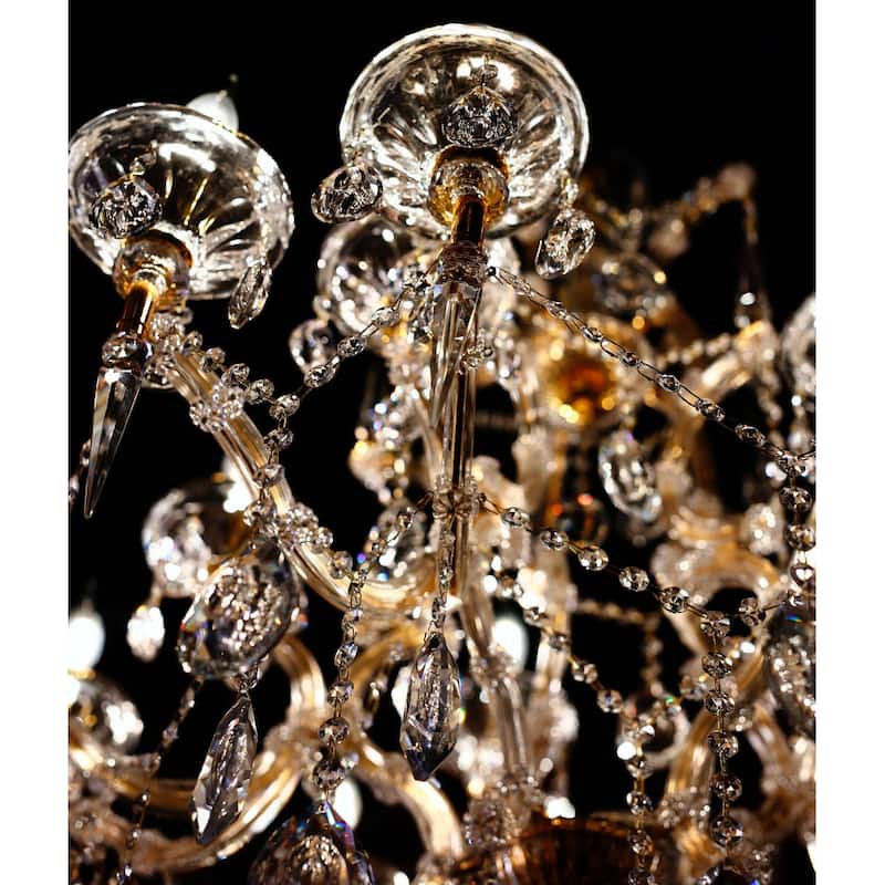 Maria Theresa 35in Wide Gold 15 Light Crystal Chandelier