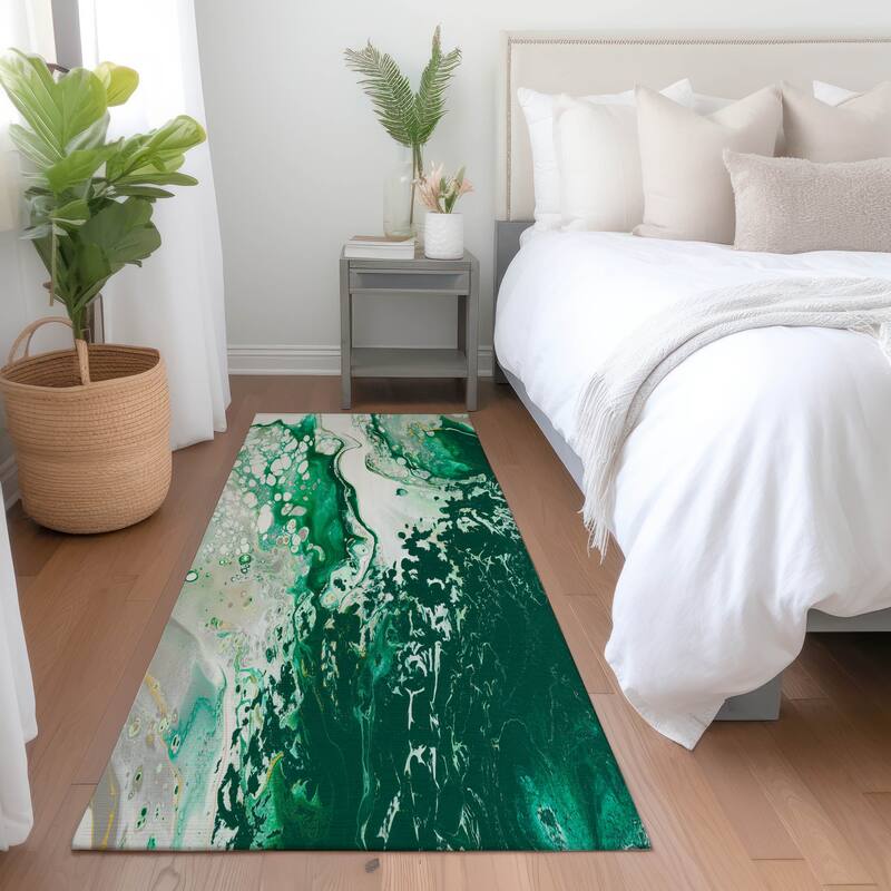 Premium Washable Super Soft Abstract Contemporary Mayfield Rug - Green - 2' 3" x 7' 6" - Runner
