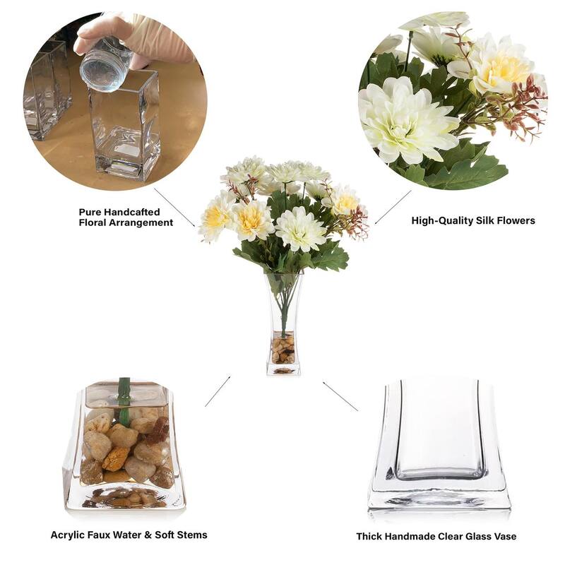 Mixed Artificial Daisy Floral Arrangements in Vase with River Stone, Table Centerpieces for Dining Room