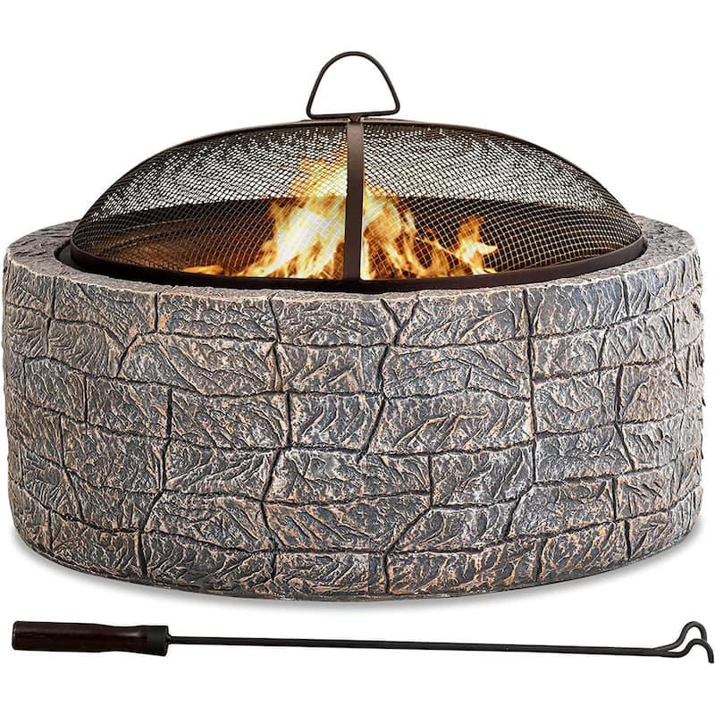 Sunjoy Stone 26 in. Round Wood Burning Firepit
