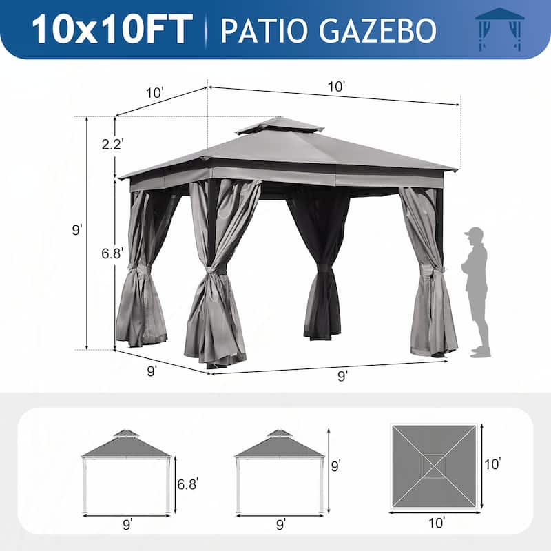 10x10 Outdoor Gazebo Tent with Double Roofs(Grey)