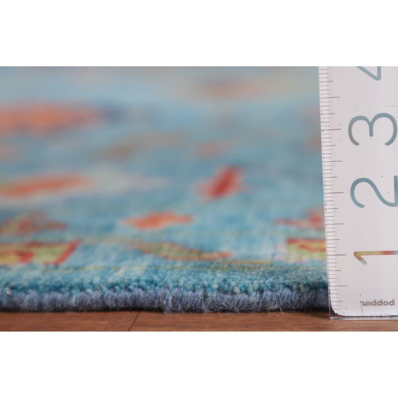 Hand Knotted Oriental 100% Wool Carpet Transitional All-Over Navy Blue & Blues Oushak Area Rug - 11' 11'' X 9' 0''