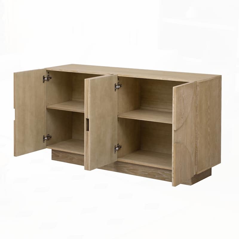Wood Sideboard Cabinet with Semi-Circular Handles and Adjustable Shelves