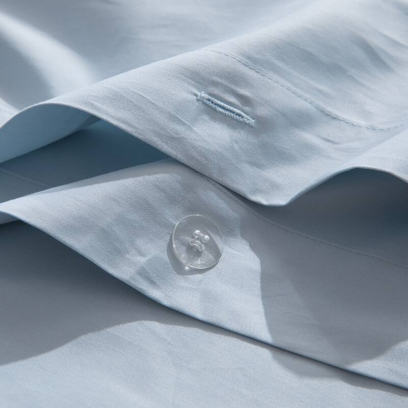 WHOLINENS Long Staple Cotton Sateen 400 TC Duvet Cover Set, Solid Color