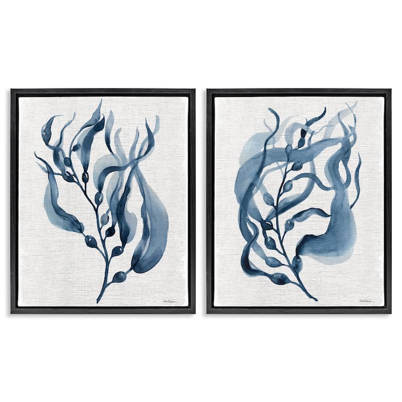 Stupell Fluid Blue Herbs Framed Floater Canvas Wall Art Design By Carol Robinson (Set of 2) - 17 x 21 - Black