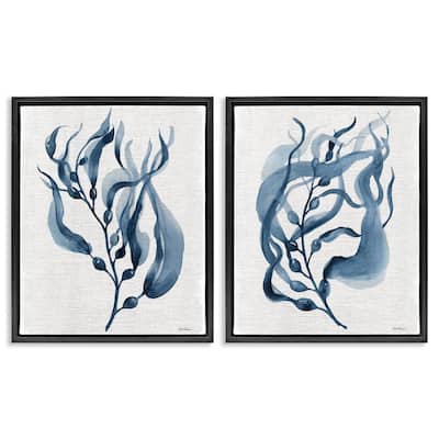 Stupell Fluid Blue Herbs Framed Floater Canvas Wall Art Design By Carol Robinson (Set of 2)